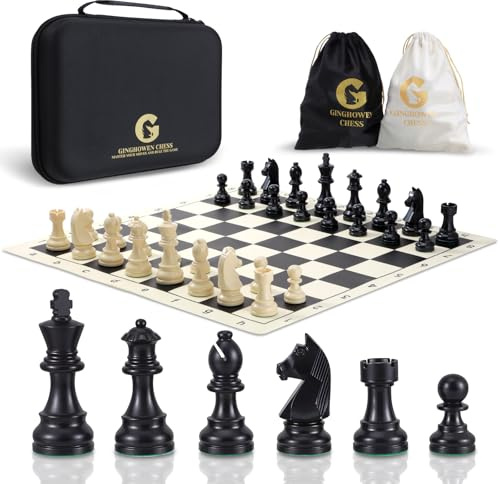 Jeu d'échecs – Échiquier en silicone de 50,8 cm, pièces lestées de 9,8 cm de hauteur avec 2 reines supplémentaires, échiquier pliable, jeu d'échecs de tournoi de voyage portable avec sac de transport