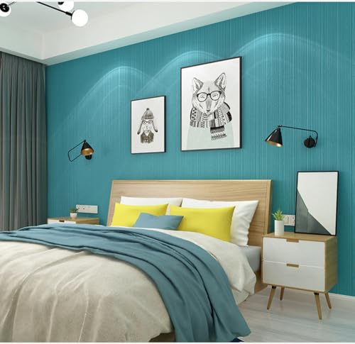 ESSMOKO Papier peint intissé non adhésif à rayures verticales modernes couleur unie décoration de chambre à coucher salon restaurant bleu paon 53 * 950 cm