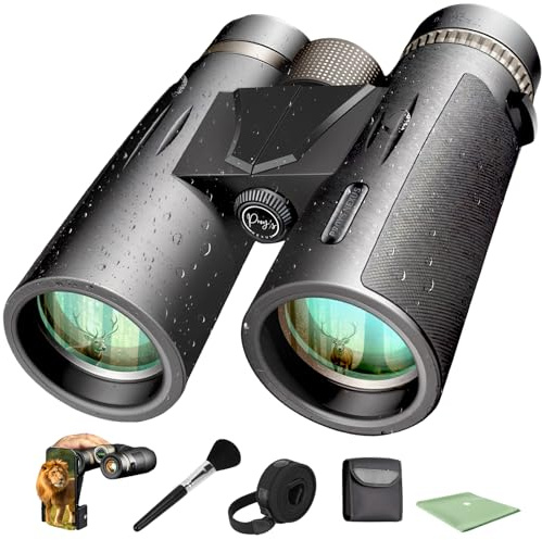 PROY’S Nexus® Prismaticos Profesionales 12x42 HD Largo Alcance | BaK-4, IP55 Impermeable | Pack Completo: Funda, Adaptador Móvil, Kit Limpieza | Aves, Naturaleza, Caza