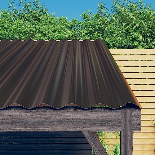 Mokuyary Dachpaneele 12er Set Verzinkter Stahl Braun 100x36 cm, Wellplatten Dach Welldach wetterfest, Wellblechplatten Trapezblech Dachblech für Gewächshäuser, Garagen, Schuppen