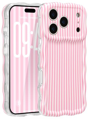 ZCDAYE for iPhone 17 Pro Max Case Wavy Edge Phone Case Pink Stripes | Cute Pretty Aethetic Pattern Printed Women Girly Cases, Full Camera Protection, Comfy Soft Phone Cover for iPhone 17 Pro Max