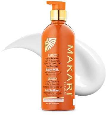 MAKARI Extreme Active Intense Carrot & Argan Oil Body Milk (16.8 oz) | Helps Unify and Illuminate | Tone-Enhancing Body Lotion with Vitamins E & C | Supports a More Even-Looking Complexion