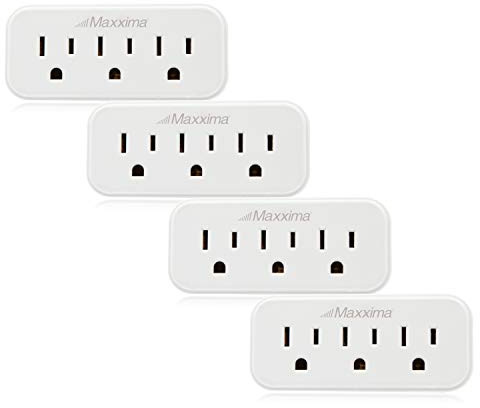 Maxxima 3 Grounded Multi Outlet Adapter Wall Plug - Outlet Extender Wall Tap, Turns 1 Outlet into 3, Indoor 3 Way Plug Splitter - White - 4 Pack