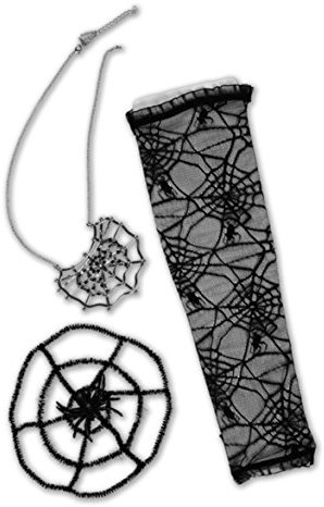 kaiser24 Gothic Spinnennetz Accessoire Set – Halskette mit Spinnennetz-Anhänger, Armstulpe & Haarreif – Halloween, Gothic & Horror Kostüm Zubehör
