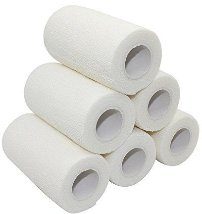 STpro Selbstklebender Verband Tape Fixierverband Selbsthaftende Bandage Tape Haftbandage 10cm x 6 Stück Weiß Cohesive Bandagen Pferd Selbstklebende Binden Verband Elastischer Verbände Kohäsiv