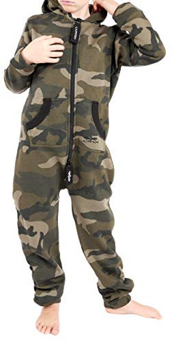 LIL'Finch LFV2 Barn jumpsuit pojkar flickor overall barn joggare onesie kostym, Camo-grön, 98-104