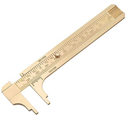 Brass Vernier Calipers, Akozon Retro Vernier Caliper 1pc Mini Brass Sliding Gauge Pocket Vernier Caliper Ruler Measuring Tool Double Scales mm/inch(100mm)