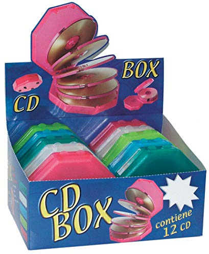 Alevar Custodia Porta CD da 12 Posti, Organizer Portatile per CD DVD e Blu-ray, in Plastica Rigida Trasparente, Formato 15,5x15,5x3 cm, Colori Assortiti, Confezione da 10 Pezzi
