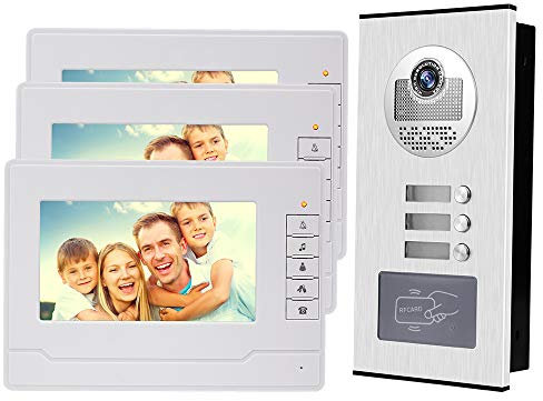 NN99 Video-Türsprechanlage Türklingel Intercom System Kit 7-Zoll-Clear-Anzeige RFID-Zugang Kamera Türsprechanlage, IR Nachtsicht, Handfree, max 100 Meter (1 Camera + 3 Screens)
