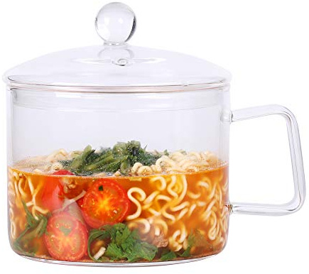 Mini Sized Glass Bowl with Lid and Handle, 44 FL OZ/1.4L for Noodles, Pasta, Soup, Cereals, Fruits, BPA Free, Microwave Dishwasher Oven