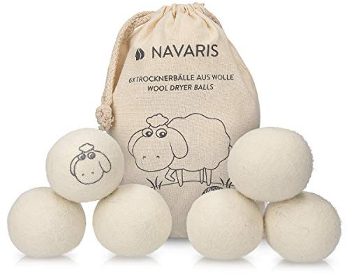 Navaris Lot 6x Boule Sèche-Linge - 6x Balle pour Séchoir 100% en Laine Véritable - Assouplissant Naturel Éco-responsable et Hypoallergénique
