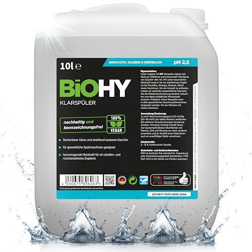 BiOHY Klarspüler (10 Liter Kanister) | Bio Geschirrspülmittel | ideal für alle Spülmaschinen | EXTRA STARKER Fettlöser für Gastronomie & Haushalt | frischer Glanz auf Glas & Geschirr