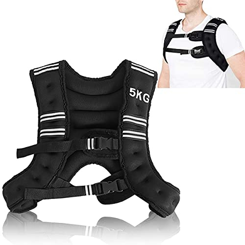 RELAX4LIFE 5/9 kg Gewichtsweste, Ergonomische Fitnessweste, mit reflektierenden Streifen & verstellbaren Trägern, Trainingsweste für Nachtlauf, Fitness, Gewichtsverlust & Muskeltraining (5 kg)
