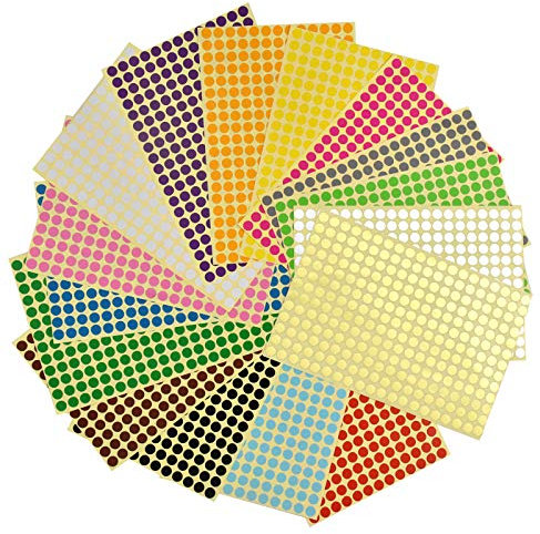 HQdeal 16 Blätter Runden Klebepunkte,Markierungspunkte 8mm Klebepunkte Bunt Vielzweck-Etiketten Farbpunkte Aufkleber Etiketten Rund Selbstklebend Aufkleber für Kalender,Planer und zum Basteln, Papier