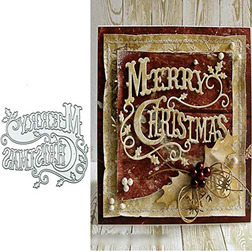 Merry Christmas Stechpalmenblätter-Metall-Stanzschablonen, weihnachtliches Wort Hintergrund Layering Stanzschablonen Stanzschablonen Stanzschablonen für Album, Karten, Scrapbooking, DIY-Dekoration