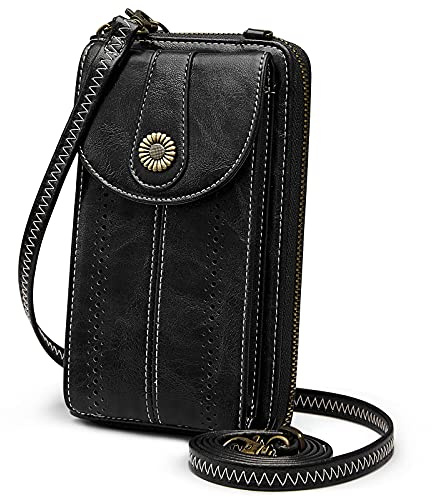 S-ZONE Damen Handy Umhängetasche PU Leder RFID Blockierung Vintage Handytasche mit Geldbörse zum Umhängen mit Kartenfächer Verstellbar Abnehmbar Schultergurt für Handy unter 6,7