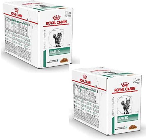 Royal Canin Veterinary Diabetic | Doppelpack | 2 x 12 x 85 g | Diät-Alleinfuttermittel für Katzen | Zur Regulierung der Glucoseversorgung | Mit feinen Stückchen in Soße