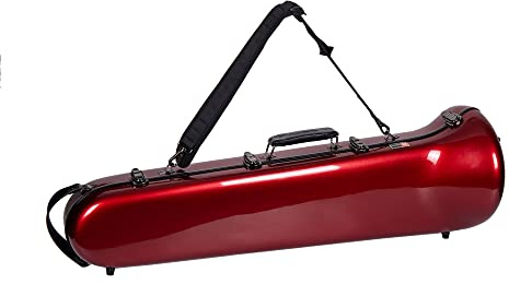 Crossrock Fibreglass Trombone Case | Gloss Red Shell, Grey Plush Interior, Backpack Straps – Fits F-Trigger or Straight Bb Tenor Trombone -Red (CRF1020TBRD)