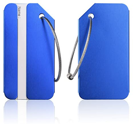 Flintronic 2 Pièces Etiquette Bagage, Bagages Étiquettes en Alliage d'aluminium avec Cordes en Acier Inoxydable, Étiquette bagage valise en aluminium avec carte d'identité
