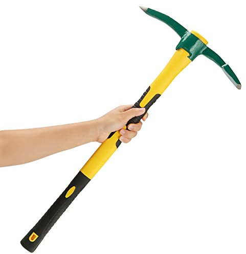 MOUYAT 24 Inch Large Pick Mattock Hoe, Garden Pick Axe Forged Steel Weeding Mattock Hoe Tool with Fiberglass Handle for Loosening Soil, Prospecting, Cultivating