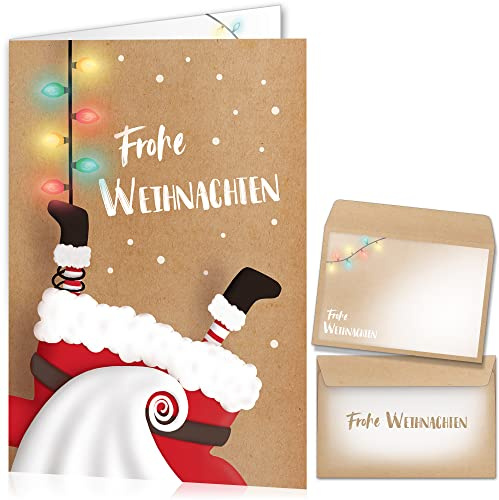 beriluDesign Weihnachtskarten mit Umschlägen 15er Set - Klappkarten mit Weihnachtsmann-Motiv für die schönsten Weihnachtsgrüße