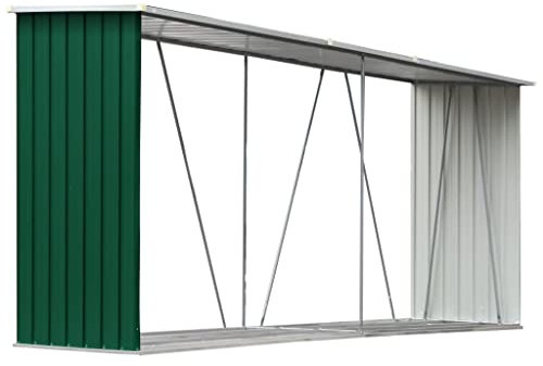 KOIECETA Brennholzlager Kaminholzunterstand Brennholzregal Brennholzunterstand Kaminholzständer Holzlager Verzinkter Stahl 330x84x152cm Grün