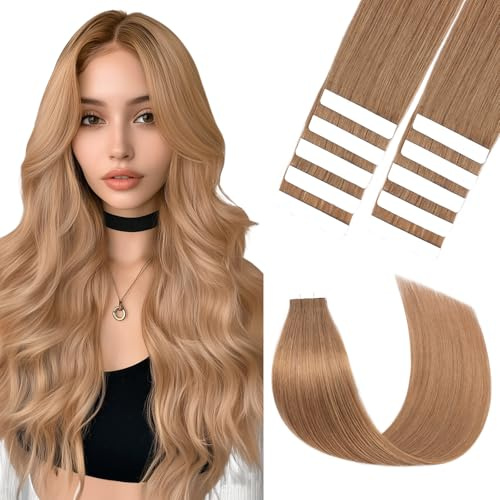 Silk-co Tape Extensions Echthaar 10 Stück 25g, Remy Tape in Extensions Haarverlängerung, Skin Weft Echthaar Haarextensions für dünnes Haar 45cm #06 Hellbraun