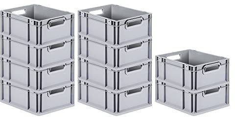 PROREGAL SuperSparSet 10x Eurobox NextGen Grip | HxBxT 17x30x40cm | 16 Liter | Griffe offen | Grau | Eurobehälter, Transportbox, Transportbehälter, Stapelbehälter