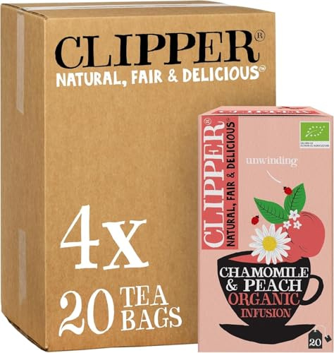 Clipper Organic Chamomile and Peach Herbal Infusions Tea 4 x 20 Teabags | Organic Tea, Caffeine Free, Herbal Infusion for Digestion & Wellness, Unbleached & Biodegradable Teabags