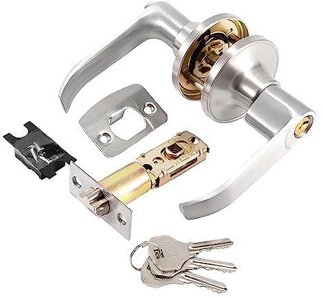 Qrity Poignée de Porte Intérieure avec Serrure et Clé, Serrure de Porte Intérieure, Poignée de Porte à Levier pour Entrée et Salle de Bain, Argenté