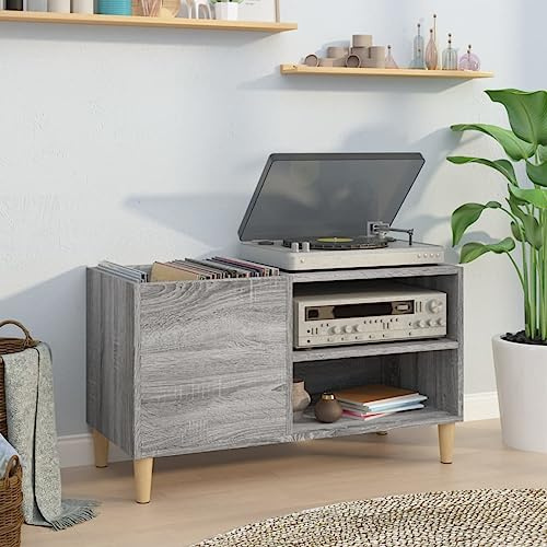 CIADAZ Armoire à disques sonoma gris 84,5x38x48 cm bois d'ingénierie,Porte Vinyle,Meuble Platine Vinyle,Rangement Vinyle