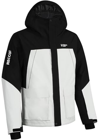 Pioneer Camp Homme Vestes de Ski Imperméables Snowboard Jacket avec Multi-Poches et Capuche Noir Blanc L