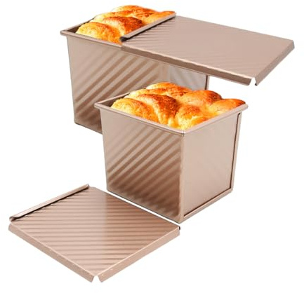 Saihisday 2 moldes cuadrados antiadherentes para pan con tapa, mini caja cuadrada para tostadas para hornear en casa, mini caja de tostadas, juego de hornear ideal para regalo para los amantes del pan