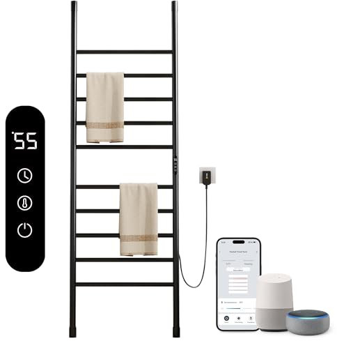 Toallero Electrico Baño, Toallero Electrico de Suelo Tipo Escalera, Radiador Toallero Electrico, Calentador de Toallas, con Temporizador&Temperatura Ajustable, El Ahorro de Energía-WiFi Black Right
