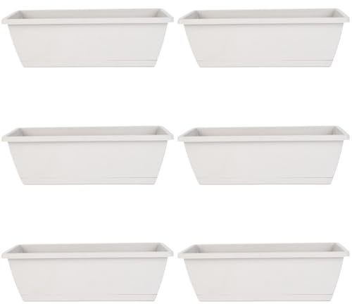 Suxdlan Planter Box 6Pcs Ventilated Window Planter with Drainage PP Rectangle with Tray 16.9x7.1x6.3in Window Boxes Planters Flower Vegetable for Balcony Windowsill Garden, Light Grey