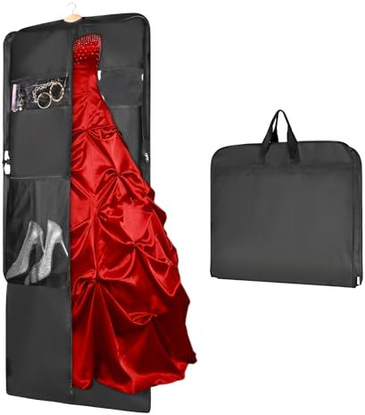 Syeeiex Dreifach Faltbare Lang Kleidersack für Aufbewahrung, 60x152cm Atmungsaktiver Stoff, Kleidersäcke mit 2 große Mesh-Taschen, Staubdichte Reise Kleidersäcke für Kleider Mäntel Abendkleider