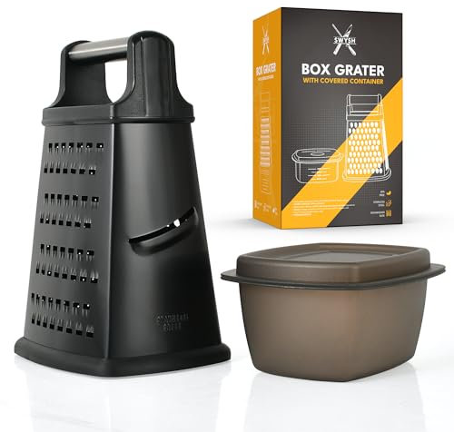 SWYSH Cheese Grater with Container Gourmet 4-Sided Stainless Steel Box Grater with Detachable Storage Container, Black