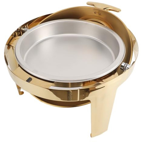 Edelstahl-Chafing-Dish-Buffet-Set, Sichtbarer Wärmer, Alkohol-Heizung, Runde Pfanne, Gerade Beine, Klappdeckel, Essen, Thermisch, für Restaurant, Hotel (1 Pfanne in voller Größe)