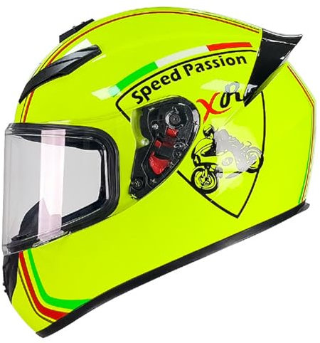 YPDOPORA Motorradhelm, Moped-Helm, Integralhelm Für Motorrad, Straßenrennsport, Herausnehmbares Und Waschbares Innenfutter, DOT/ECE-Zulassung Für Männer Und Frauen,Gelb,3XL