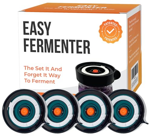 Easy Fermenter Fermentation Lids Kit, Mason Jar Airlock Lid, Fermenting Lids for Wide Mouth Mason Jars, Kimchi, Pickle, and Sauerkraut Fermentation, Pack of 4