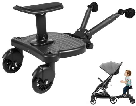 Buggy Board für alle Kinderwagen, Buggyboard mit Sitz, Trittbrett für Kinderwagen Universal, 360° Zweirad Design, Kiddy Board für Kinder von 2-7 Jahren, Bearing 25KG