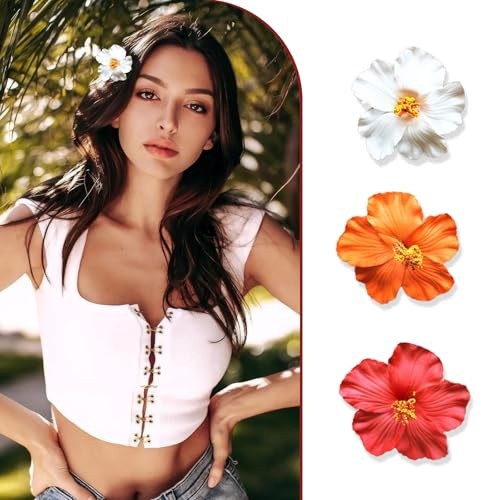 YIUWOD 3pince Fleur - Fleur Cheveux - Pince A Cheveux Fleur - Petits Accessoires AdaptéS Aux FêTes, Aux Voyages, Aux Vacances à La Plage, La DéCoration des VêTements (Blanc, Rouge et Orange)