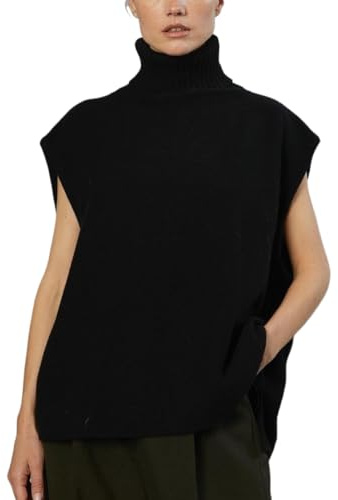 Y2K Serbatoi Estetici per Le Donne Coquette Dolcevita Maglioni Senza Maniche Cottagecore Knit Allentato Autunno Abiti Gyaru Top, nero, M