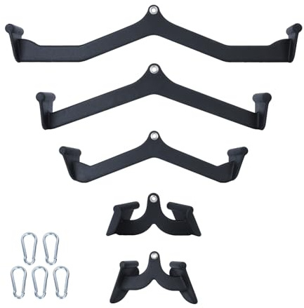 yoakaiax 5Pcs LAT Pulldown Attachment, LAT Pull Down Bar for Cable Machine, Home Gym Fitness Rowing T-bar V-bar Pulley Cable Machine Attachments, Back Tricep Bar Strength Training Handle Black