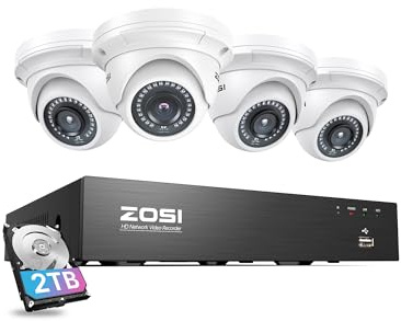 ZOSI 4K PoE CCTV Camera System, 4x5MP Outdoor Indoor PoE Security Cameras | 8CH 8MP PoE NVR Recorder with 2TB HDD for Business & Home 24/7 Recording, Motion Detection, 100ft Night Vision, Alert Siren