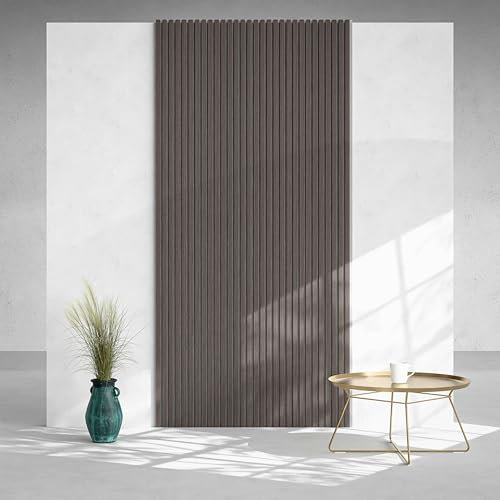 Mon Marché Déco Lot de 2 Panneaux Tasseaux Bois, Isolation Acoustique, Revêtement Mural Bois MDF, Décoration Murale Salon, TV, Chambre, Bureau - 250 x 60 cm Décor Noyer Feutre Blanc - 3 m2