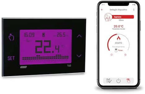 VEMER VE795900 TUO 4G - Termostato 4G-LTE con SIM Dati Inclusa, Cronotermostato Smart con APP, Configurazione Veloce con Bluetooth, Programmazione Settimanale per Caldaia, Alimentazione 230V, Nero