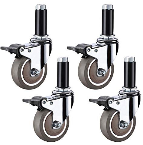 LDTTYRC Rad Hochleistungs-Lenkrollen, 4 Lenkrollen für Möbel, M12 x 60 mm Industrierollen mit Gewindeschaft, Gummi-Ersatzrollen für Restaurantwagen, Trolley