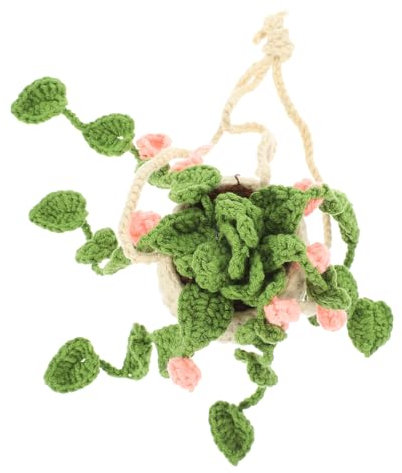 GRIRIW Crochet Hanging Plant Basket for Car Yarn Hollow Leaf Design Easy Installation Potted Plant Pendant for Interior Decoration and Bohemian Style