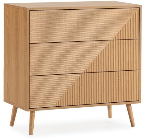 HOMN LIVING Commode Telmo 3 tiroirs Effet Chêne, 80 cm (Largeur) 40 cm (Profondeur) 80 cm (Hauteur)